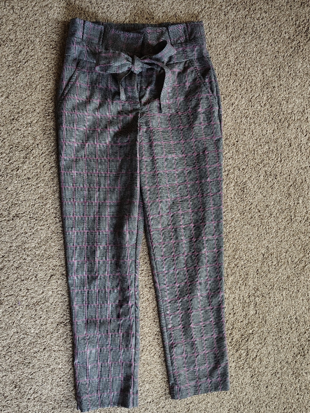 7th Avenue Design Studio NY & Co Houndstooth Pink Stripe Tie-Waist Pants Size 2